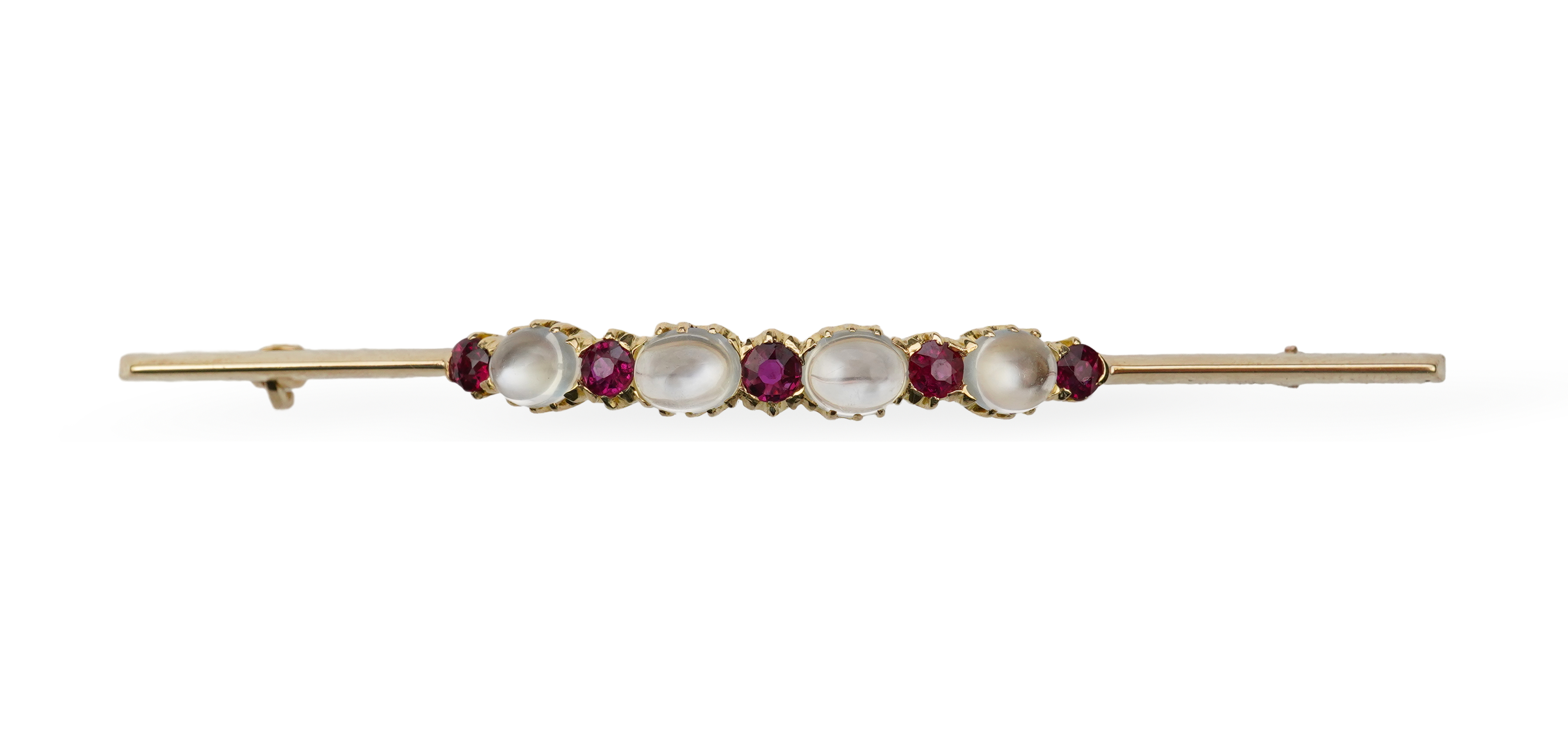 A moonstone and ruby brooch, circa 1900